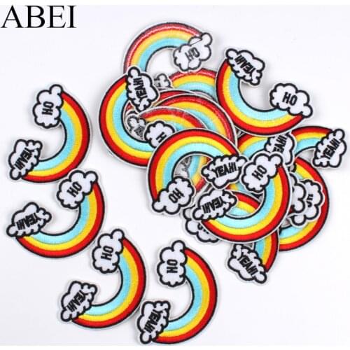 10pcs Embroidered Rainbow Patches Iron On Cartoon OH YEAH Stickers DIY Funny Jeans Coats Badge Garments Appliques Accessories