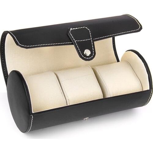 3 CLOCK BEARING CYLINDER ROLL PU CASE ORGANIZER HOLDER PORTABLE