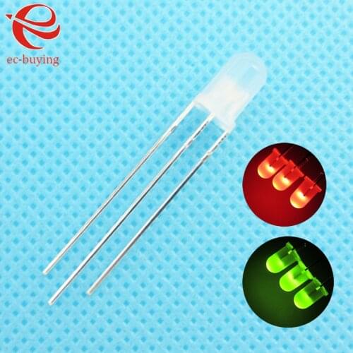 3mm LED Bi-Color Diffused Red Green Common Cathode Round Light Emitting Diode Dual Foggy Two Plug-in Practice DIY Kit 20pcs /lot