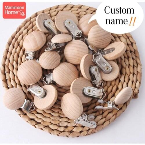 50pc Wooden Pacifier Clips Beech Wooden Teether Metal Clips BPA Free Wooden Blank Nipple Holder Chain Toy Custom Name Clips Gift