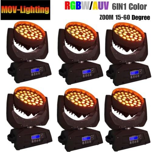 6pcs/lot Stage light 18Wx36pcs RGBWAP 6-in-1 Zoom LED Moving Head Wash