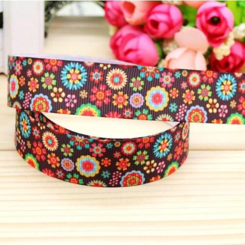 7/8'' Free shipping flowers printed grosgrain ribbon hairbow headwear party decoration diy wholesale OEM 22mm P5013