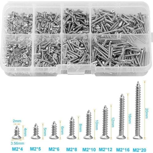 800pcs/box Stainless Steel Self Tapping Screw M2x4 M2x5 M2x6 M2x8 M2x10 Assortment Kit Lock Nut Wood Thread Nail Screw Sets