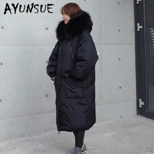 White Duck Down Jacket Women Big Fur Collar Hooded Thick Winter Jacket Women Warm Parka Puffer Jacket Abrigos FD0002 YY1548