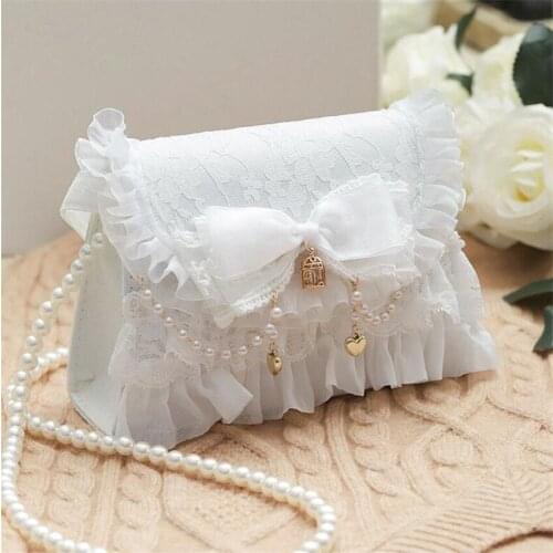 Sweet Lolita White Lace Bow Shoulder Bags Women Handbag Messenger Bag B1691
