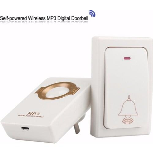 Wireless Doorbell Self-powered Remote Button and Receiver MP3 Digital Long Range IP47 Waterproof For Home Security