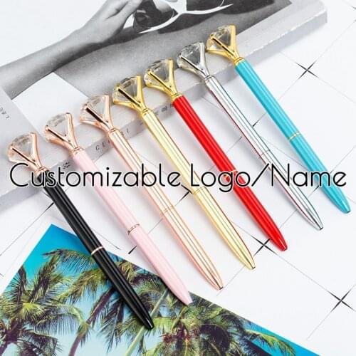 Big Diamond Crystal Pen Gem Ballpoint pens ring wedding Metal BallPen Fashion School Office Supplies Customized Logo Pen
