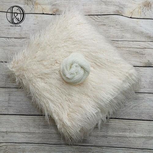 Don&Judy 2pcs/Set 150X100cm Faux Fur + Stretch Wrap Photography Photo Prop Newborn Blanket Background Backdrop Baby Photo Prop