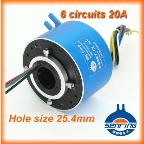 Electroica rotate 6 circuits 20A conductive slip ring 25.4mm bore size for through hole slip ring