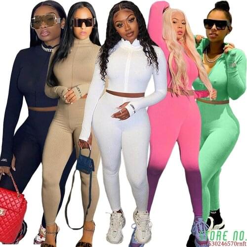 = Label 2 Two Piece Set Women Outfits Activewear Fitness Elastic Crop Top Leggings Women Matching Set Wholesale Dropshpping