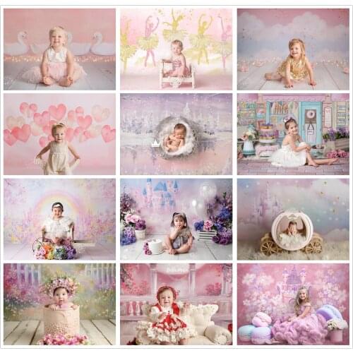 Pink Princess Birthday Photo Background Watercolor Painting Girls Newborn Baby Shower Cake Smash Photography Backdrop Studioprop