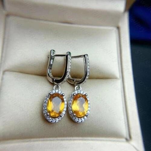 Hot style natural citrine earrings 925 silver ladies earrings boutique lucky natural citrine you deserve to have