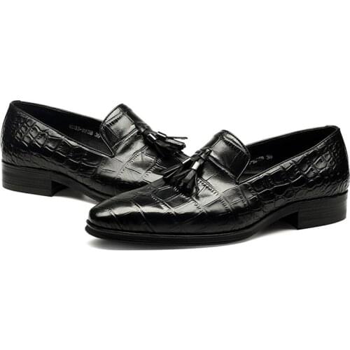 Grimentin tassel loafers mens dress shoes slip on genuine leather business shoes