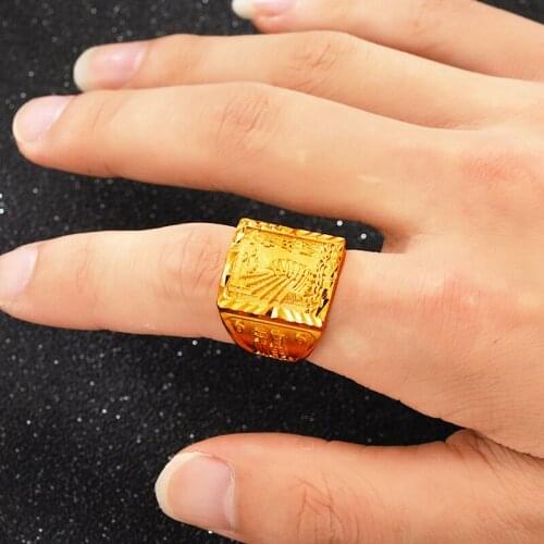Tough guy rings Irregular Hand carved Wide Surface 24K Gold Color Ring Open Wide Finger Ring For Rich mans rings