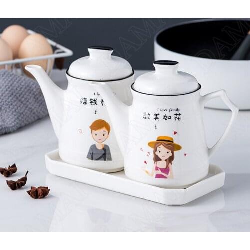 Cat Decoration Ceramic Oil Dispenser Bottles Cartoons Porcelain Olive Oils Bottle Soy Sauce Cruet Kitchen Storage Jars with Lid