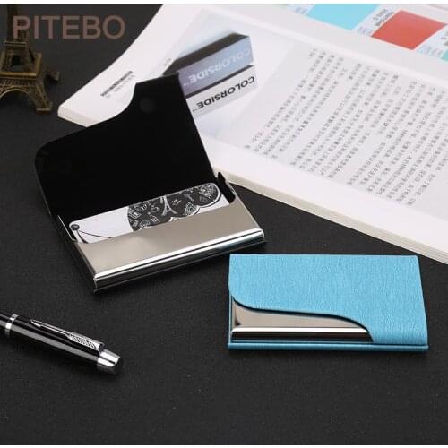 PITEBO Leather Mens portable business card case metal-rimmed mass storage box business card holder Fine business style