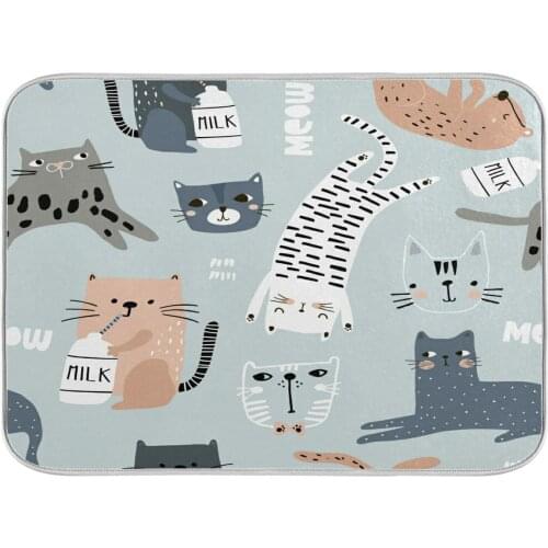 Creative Childish Cat Pattern Kitchen Dish Drying Mat Microfiber Non-slip Absorbent Placemat Heat Resistant Tableware Pad Mat