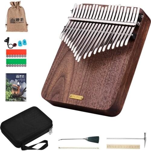 LINGTING K21W 21-key Wooden Thumb Piano Kalimba Mbira Sanza F Tonality with Storage Bag Carry Case Music Book Stickers Tuning