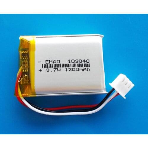 3.7V 1200mAh lipo polymer Lithium Rechargeable battery 103040 JST 2.54mm 3pin Plug for MP3 GPS DVD Recorder headset camera