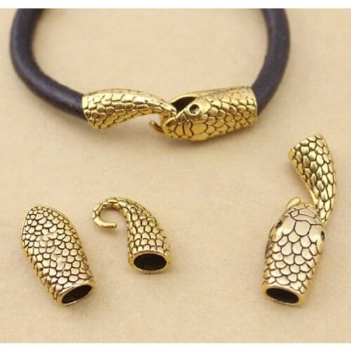 10sets Metal Snake Clasps Hooks Antique Gold Silver End Caps Color Connector For Leather Bracelet DIY Jewelry Making Findings