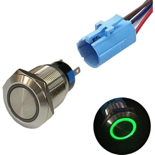 19mm Ring Illuminated Momentary 1NO1NC Car Push Button Switch with Socket plug