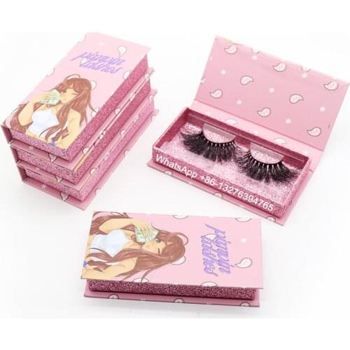 Cute Pink Cartoons Mink Eyelash Packaging Wholesale Dramatic 25MM Thick Mink Eyelashes Custom Lashbox Packaging With Logo