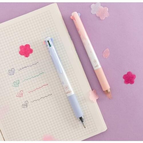 MINKYS 0.7mm Sakura 4 Colors Multi-color Ballpoint Pen DIY Drawing Graffiti Ball Pen Kawaii School Office Stationery