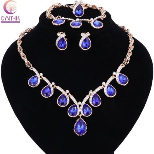Fashion Rhinestone Wedding Jewelry Sets For Brides Prom Party Costume Accessories Bridal Necklace Earring Ring Bracelet Sets