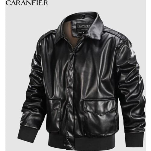 CARANFIER Mens Leather Jacket Fur Coat Men Winter Biker Jackets Thicken Turn-down Collar Outerwear Classic EU SIZE DropShipping