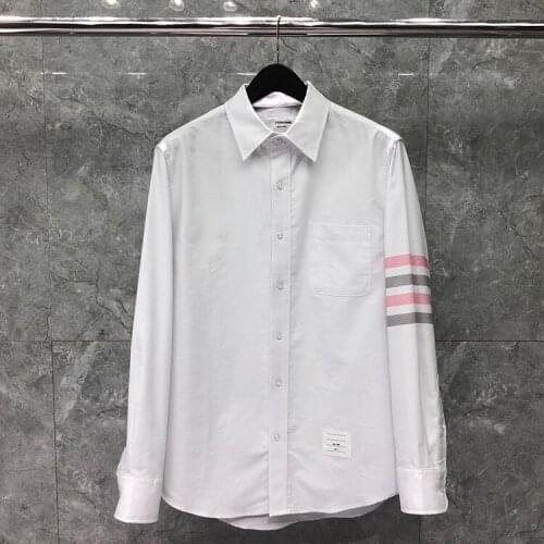 2021 Fashion TB THOM Brand Shirts Men Slim White Multicolor Sleeve Casual Shirt Turn Down Collar Oxford Textile Mens Clothing