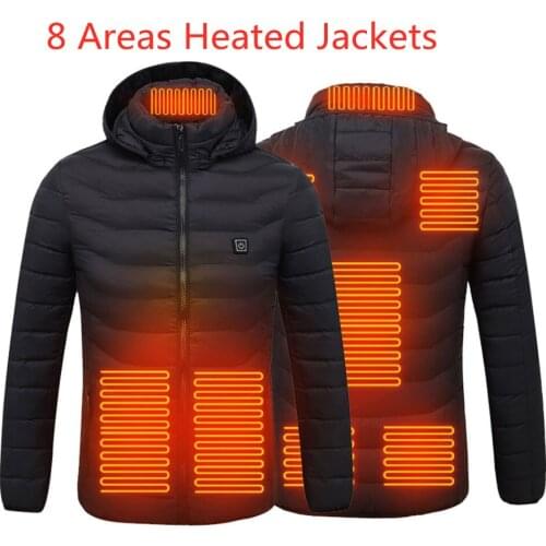 8 Areas Heating Jackets Men USB Electric Heated Hooded Jackets Fishing Warm Winter Thermal Coat Heatable Vest