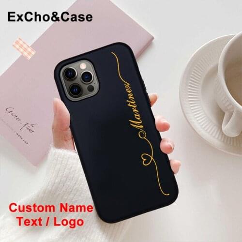 Custom Heart Name Phone Case For iphone 11 12 Pro Max For X XS XR 6 7 8 Plus Soft Liquid Silicone Cover Golden lines Love Girl