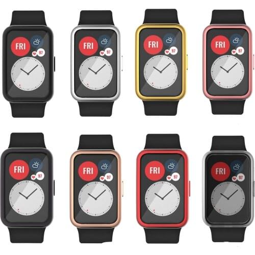 TPU Soft Full Screen Glass Protector Case Shell Edge Frame For Huawei Watch Fit Strap Band All-around Protective Bumper Cover