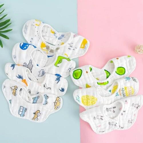 Baby 8-layer cotton gauze petal bib 360-degree rotating bib Baby cotton round bib newborn saliva towel feeding towel supplies