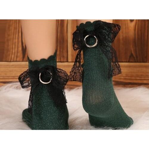 Gtglad glitter socks 1Pair/ lot Popular Lace Bow tie Harajuku punk series cool female essential Silver Piles Heap Sock