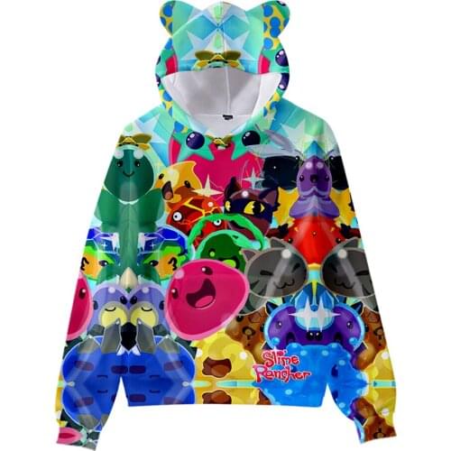 2021 New Children Kawaii Cartoon Sweatshirts Slime Rancher Cat Ears Hoodie Girl Boys Hooded Streetwear Anime Girls Pullovers