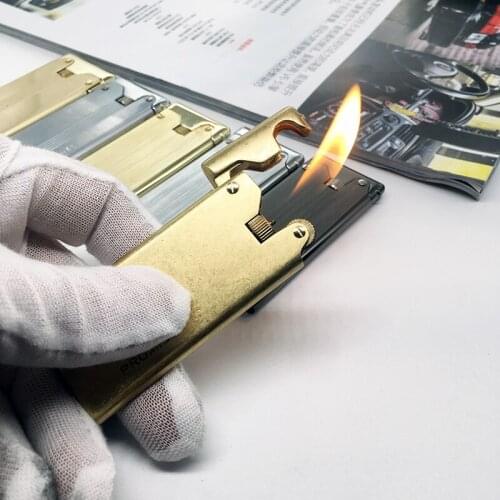 Honest New Grinding Wheel Gas Lighter Classic ultra thin Brass Creative retro Mens Cigarette Lighter Birthday Gift