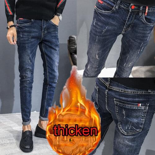 New arrival 2020 mens slim autumn winter mens casual pants black thicken teenagers velvet wool feet pants male pencil jeans