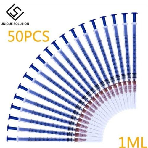 Disposable Plastic Industry Syringe 1ml With Needles 1cc Sterile Injector Liquids Mixing Adhesives Glue Soldering 50pcs