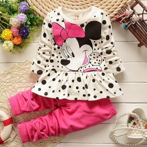 Fall Baby Girls Clothing Outfits Toddler Kids Cartoon Minnie Dot Long Sleeve T-shirt+Pants Sets Children Clothing Boy Clothes