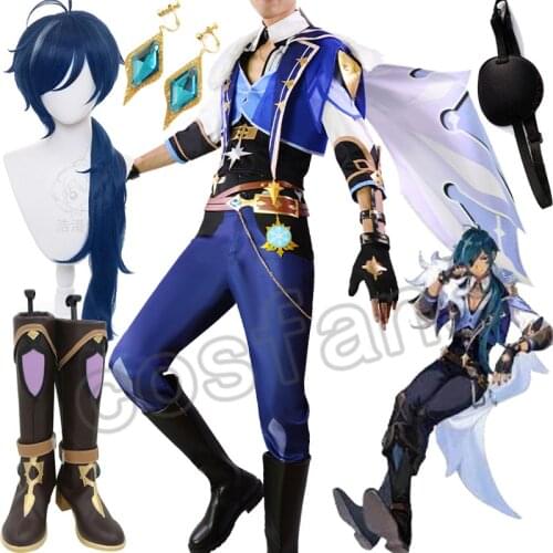Genshin Impact Kaeya Cosplay Costumes Mondstadt Knights Handsome Combat Uniform Halloween Clothing Game Kaeya Cosplay Wig Hairs