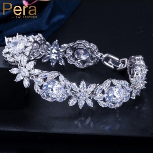 Pera Sparkling AAA+ Cubic Zirconia White Gold Color Big Marquise Flower Shape Bracelet for Bridal Wedding Party Jewelry B148