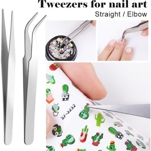 Stainless Steel Elbow Tweezers Drill Clips Bite Firmly Eauty High Density DIY Supplie Nails Never Get Rusted Supplies Nail Tools