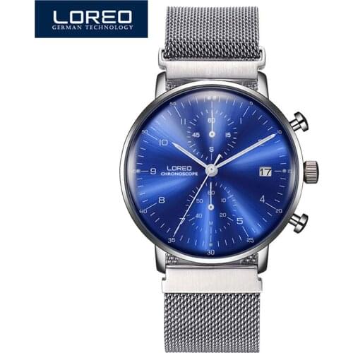 LOREO Luxury Brand Quartz Men Steel Watch Waterproof Luminous Watches Calendar Sapphire crystal Watch Dropshipping