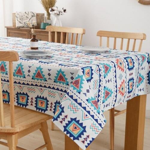 Family Pattern Bohemian Style Printed Cotton and Linen Tablecloth Homestay Bar Kitchen Waterproof Padded Cover