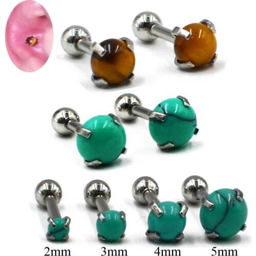 1piece Tiger Eye Stone Barbell Ear Tragus Cartilage Helix Earring Stud Lip Labret Ring Piercing Body Jewelry