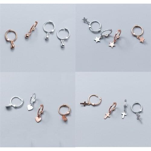 PONYKISS Real 925 Sterling Silver Women Fashion Heart Cross Star Charm Hoop Earrings Party Trendy Jewelry Girls Friendship Gift