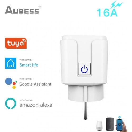 Aubess 16A WiFi Smart Plug EU Wireless Socket Outlet With Power Monitor Timing Tuya Smart Life APP Works With Alexa Google Home