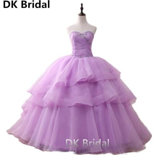 Fresh Lilac Puffy 2019 Exquisite Quinceanera Dresses Ball Gown Sweetheart Tulle Beaded Crystals Tiered Sweet 16 Dresses