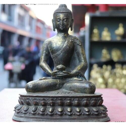 Tibet Folk Buddhism Old Bronze Copper Amitayus Amitabha Sakyamuni Buddha statue